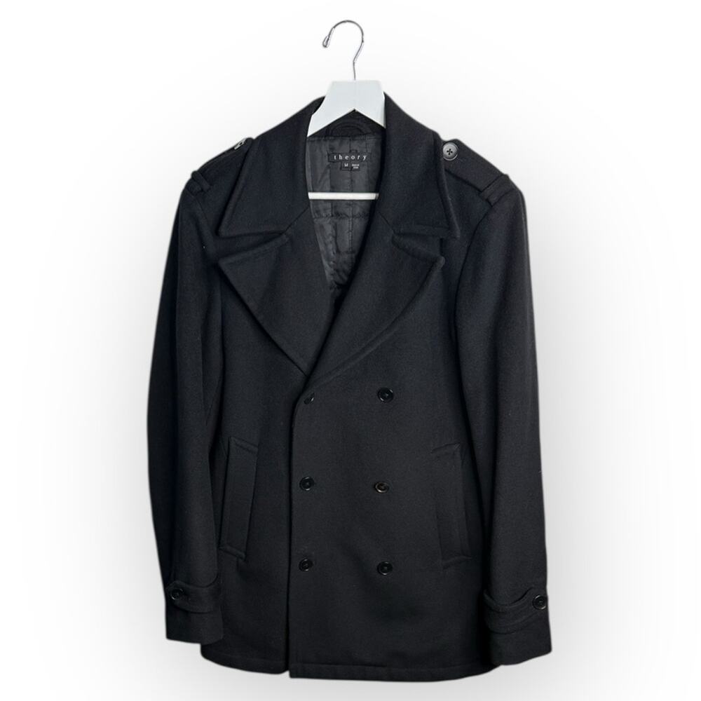 Theory Men's Plush Loft Wool Double-breasted Smitten Peacoat in black Sz M